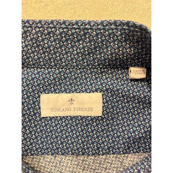 Toscano Firenze Blue Geometric Short Sleeve Button-Up Shirt Mens Size XXL Fits X - Picture 4 of 5